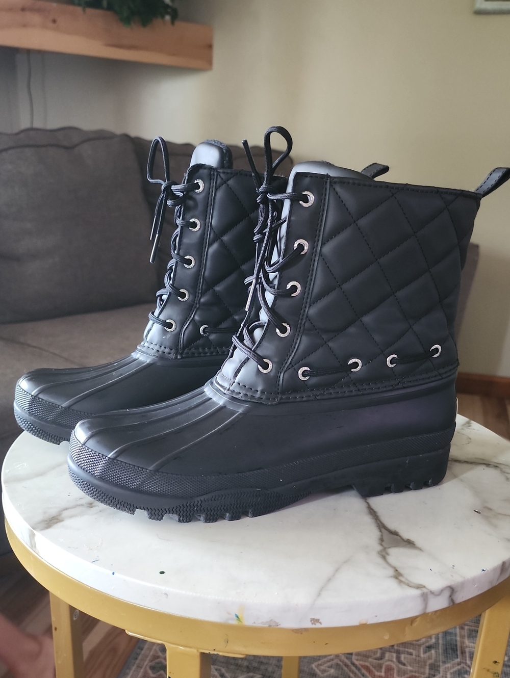 Women's Sperrys Size 9 Quilted Lace-Up Rain Boots - Black
